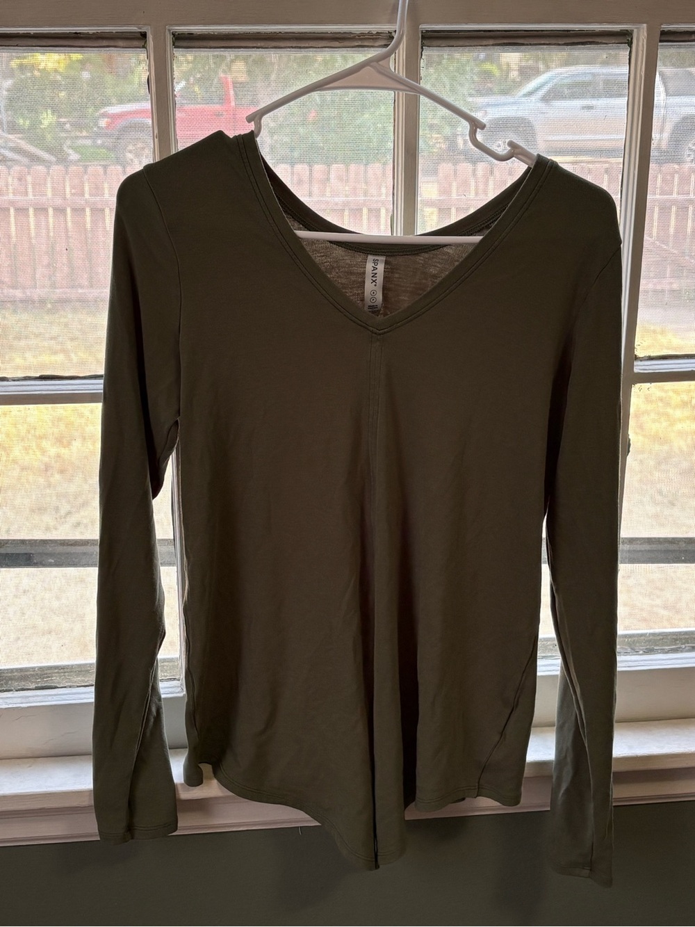 SPANX Olive Green V-Neck Long Sleeve Top